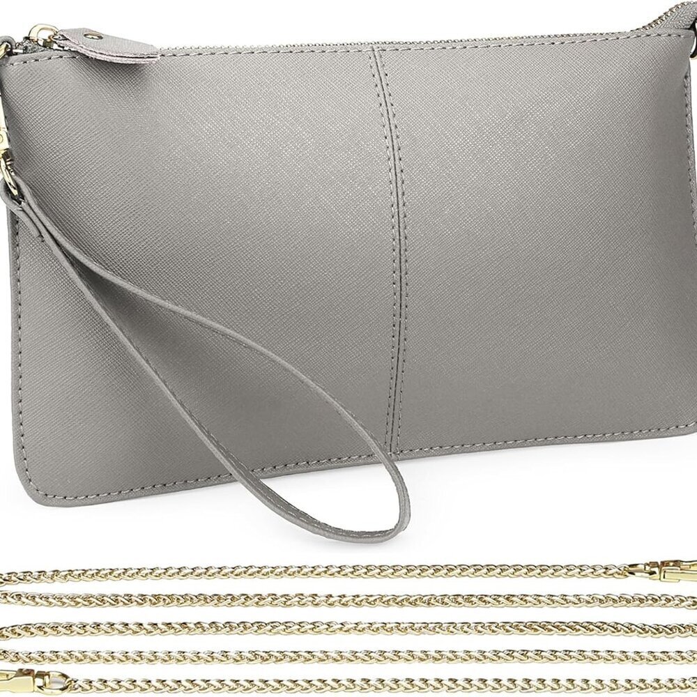Leather Wristlet Wallet Clutch Crossbody Purse for Women with Detachable Chain